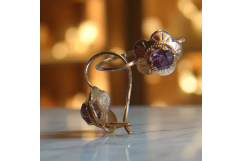 Vintage Jewlery Earrings Amethyst Original Vintage 14K Rose Gold vec028r